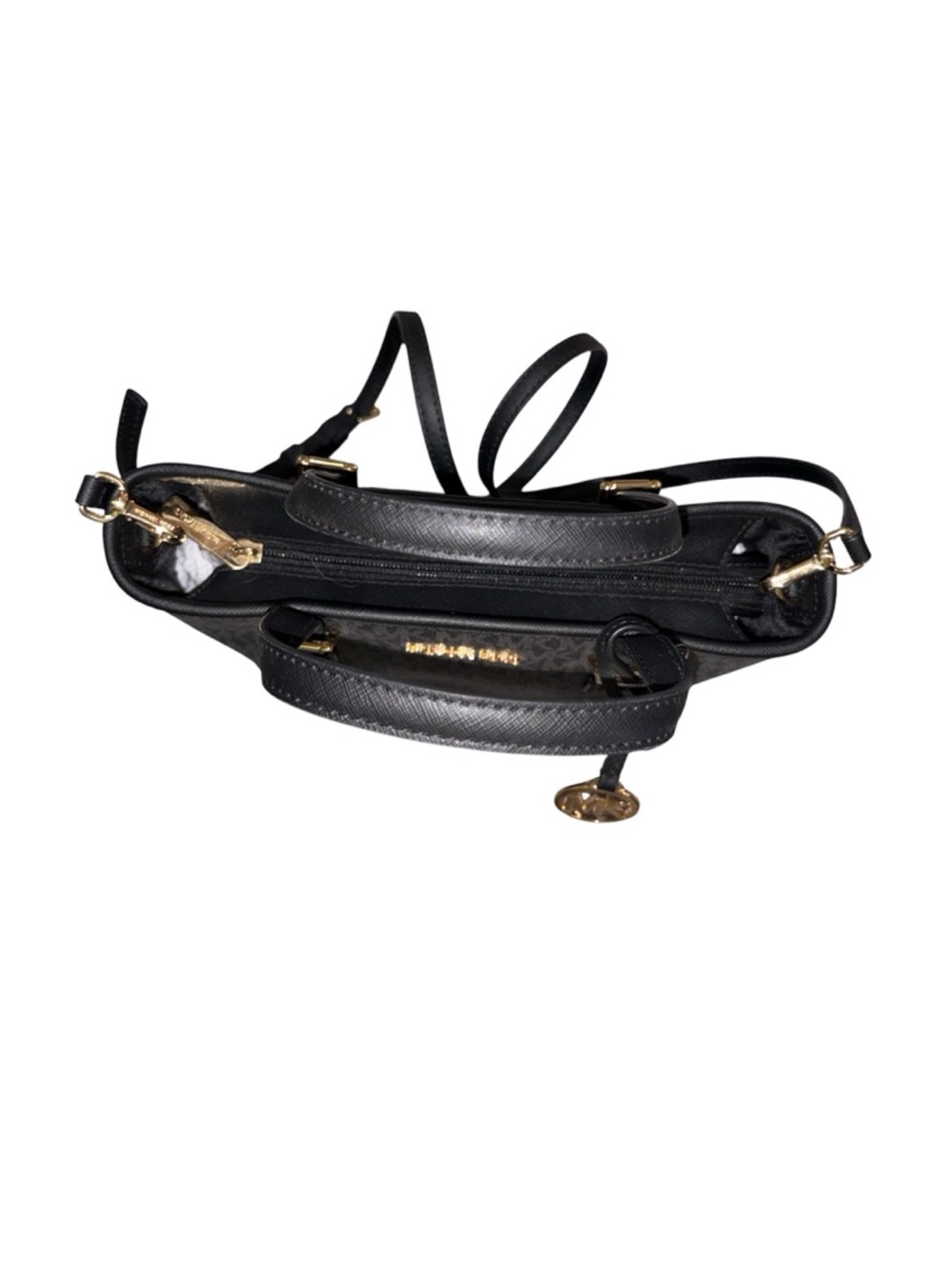 Michael Kors Black MK Signature Tote with Gold Accents - Picture 5 of 13